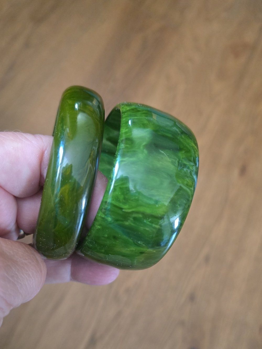 Green Marbled Bangle Bracelets- Bakelite